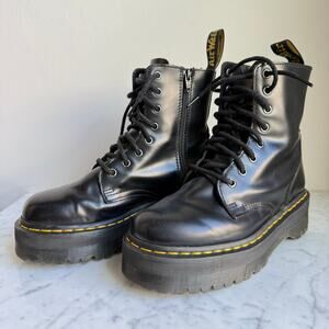 Dr. Martens Jadon Black Leather Platform Combat Boots – Women’s 8